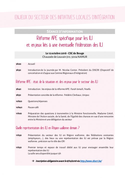 Réforme APE spécifique pour les ILI et enjeux liés à une éventuelle fédération des ILI @ CSC de Bouge | Éghezée | Wallonie | Belgique